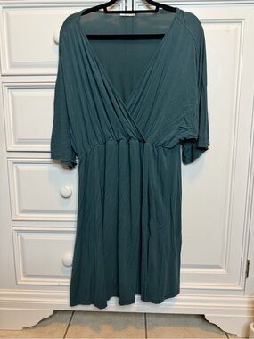 Ekouaer Maternity Sleep Nursing Dress XL Teal Surplice V Neck Empire Waist